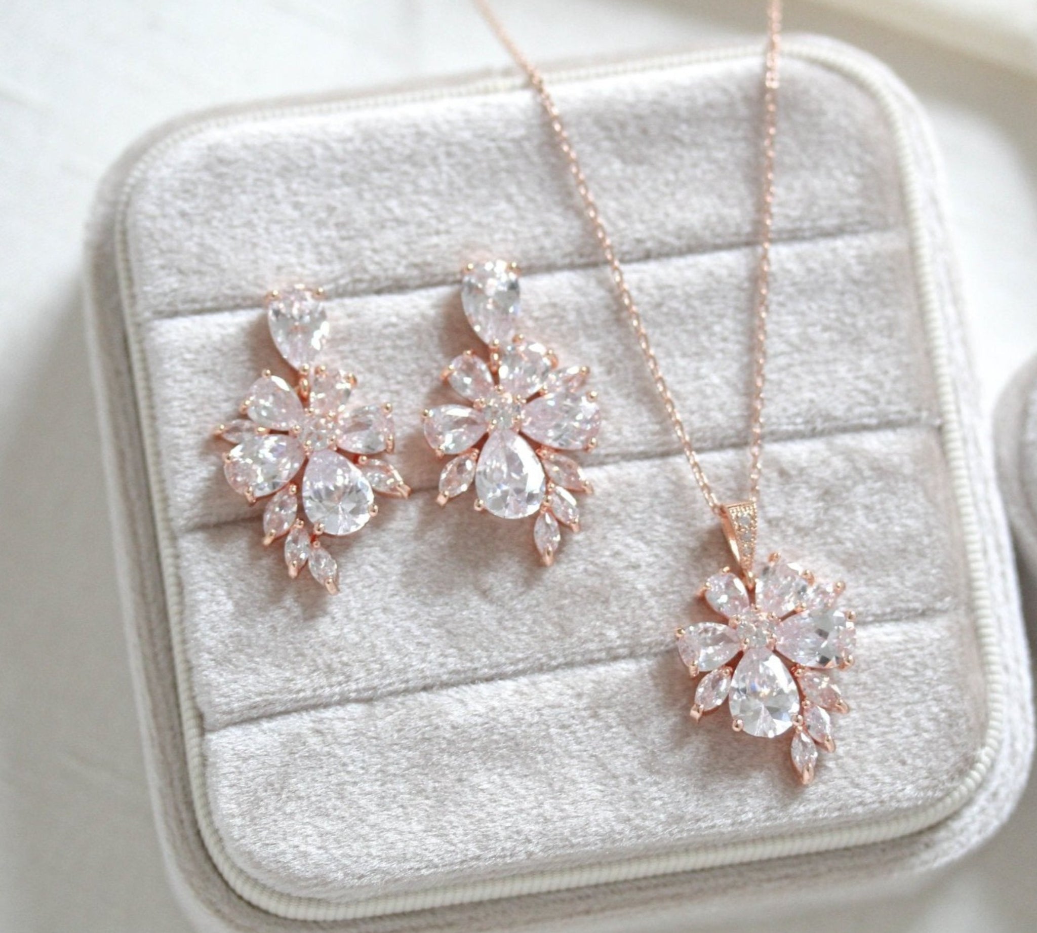 Rose gold floral cubic zirconia bridal jewelry - EMILIA - Treasures by Agnes