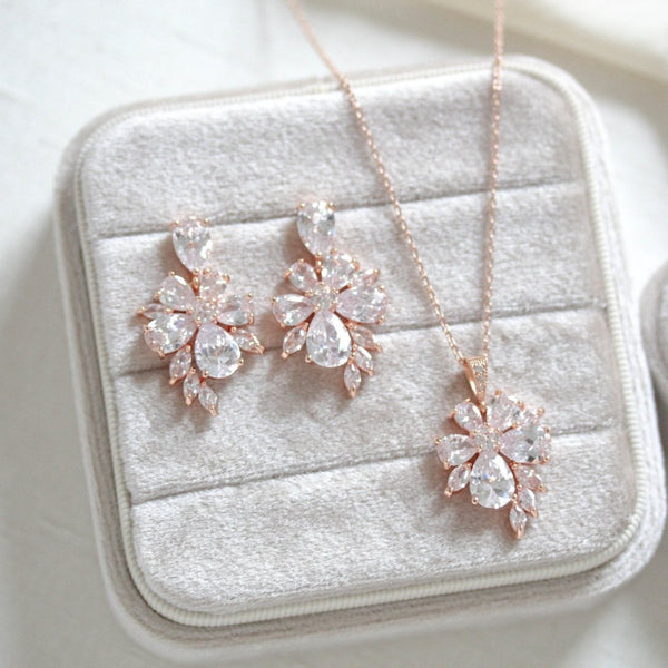 Rose gold floral cubic zirconia bridal jewelry - EMILIA - Treasures by Agnes