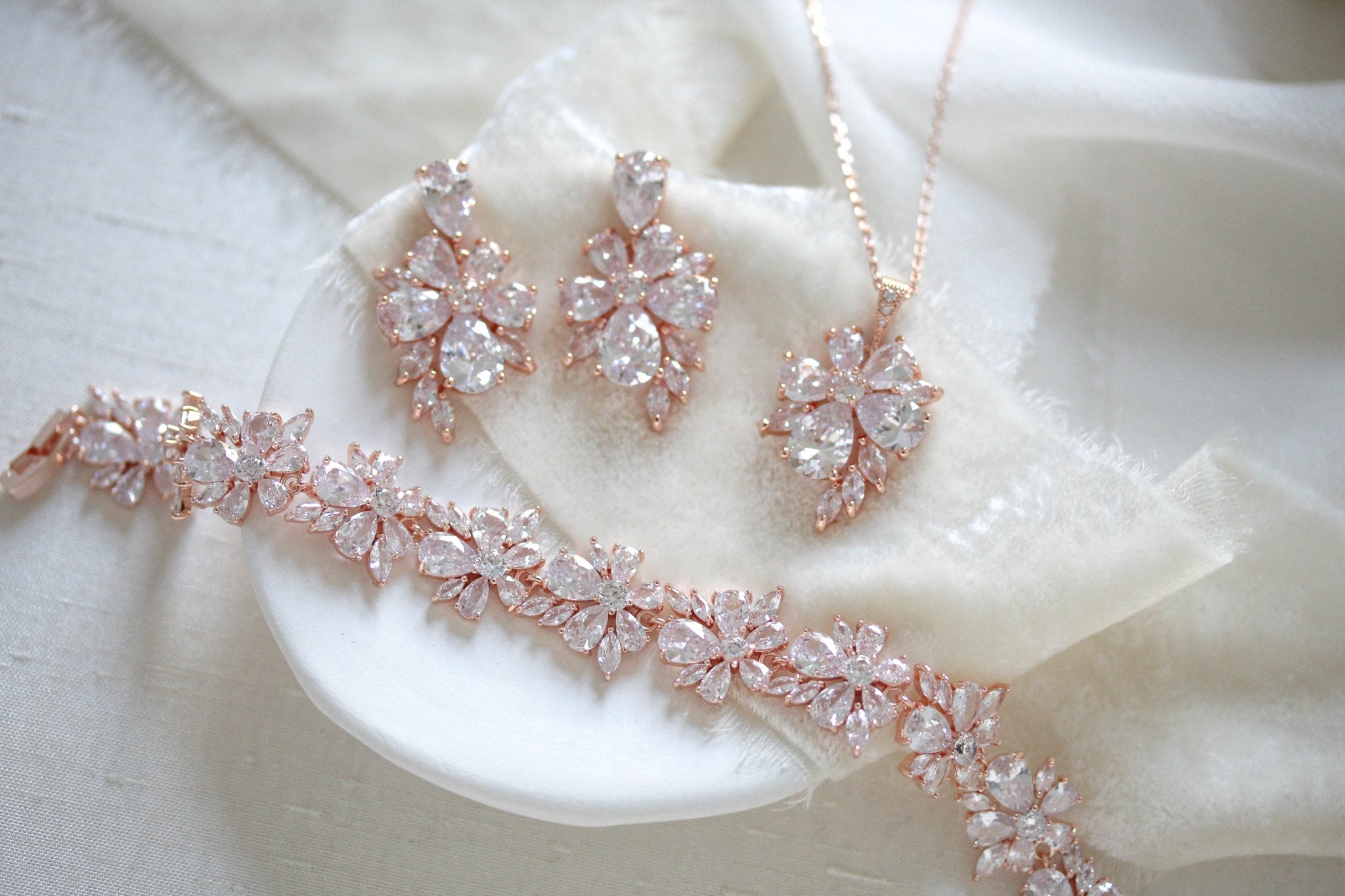 Rose gold floral cubic zirconia bridal jewelry - EMILIA - Treasures by Agnes