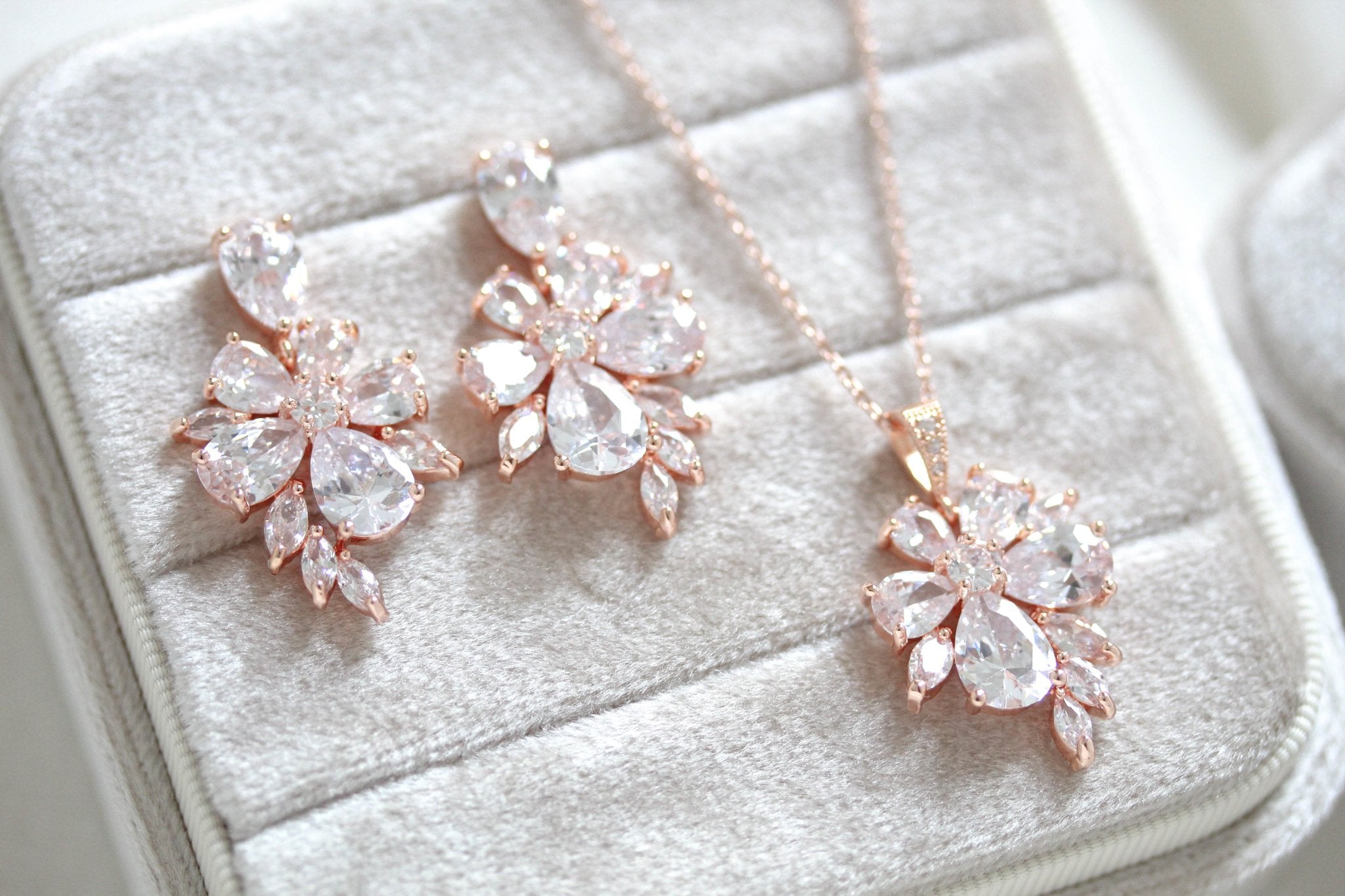 Rose gold floral cubic zirconia bridal jewelry - EMILIA - Treasures by Agnes