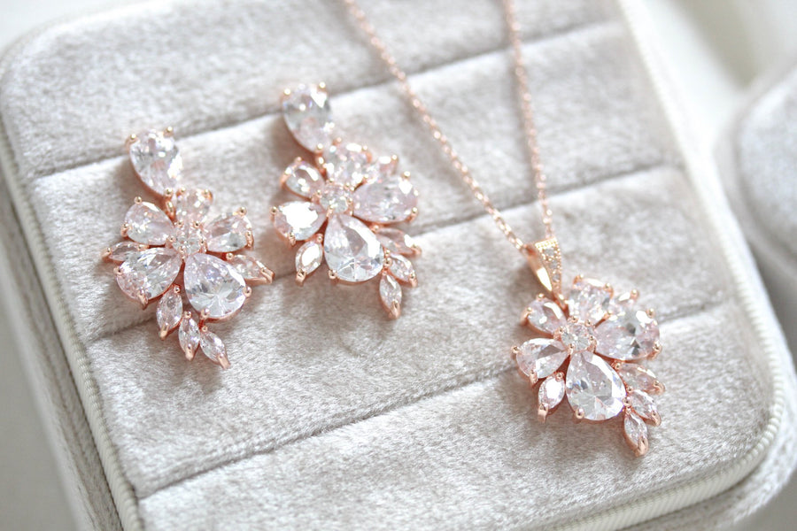 Rose gold floral cubic zirconia bridal jewelry - EMILIA - Treasures by Agnes