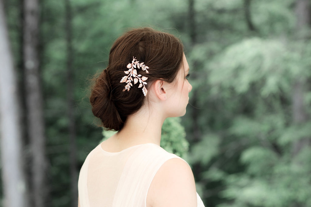 Rose gold floral hair comb with Austrian crystals - SHARON - Treasures by Agnes