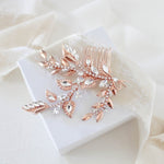 Rose gold floral hair comb with Austrian crystals - SHARON - Treasures by Agnes