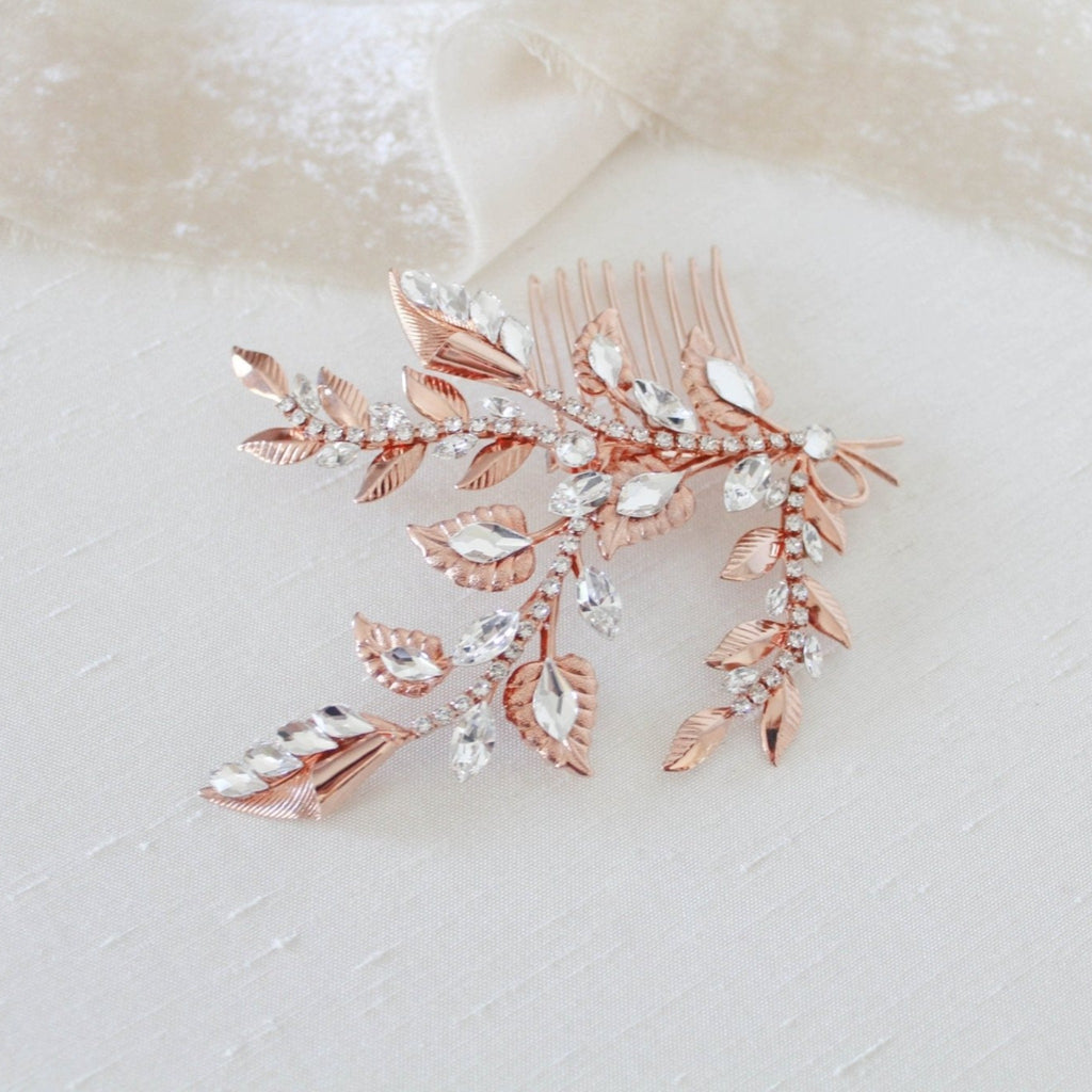 Rose gold floral hair comb with Austrian crystals - SHARON - Treasures by Agnes