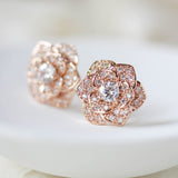 Rose gold flower stud CZ Bridal earrings Bridesmaid jewelry - MORGAN - Treasures by Agnes