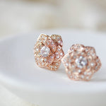 Rose gold flower stud CZ Bridal earrings Bridesmaid jewelry - MORGAN - Treasures by Agnes