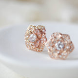 Rose gold flower stud CZ Bridal earrings Bridesmaid jewelry - MORGAN - Treasures by Agnes