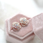 Rose gold flower stud CZ Bridal earrings Bridesmaid jewelry - MORGAN - Treasures by Agnes