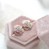 Rose gold flower stud CZ Bridal earrings Bridesmaid jewelry - MORGAN - Treasures by Agnes