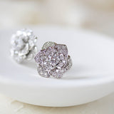 Rose gold flower stud CZ Bridal earrings Bridesmaid jewelry - MORGAN - Treasures by Agnes