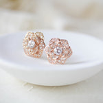 Rose gold flower stud CZ Bridal earrings Bridesmaid jewelry - MORGAN - Treasures by Agnes