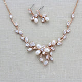 Rose gold Freshwater pearl Bridal backdrop necklace - AMARI - Treasures by Agnes