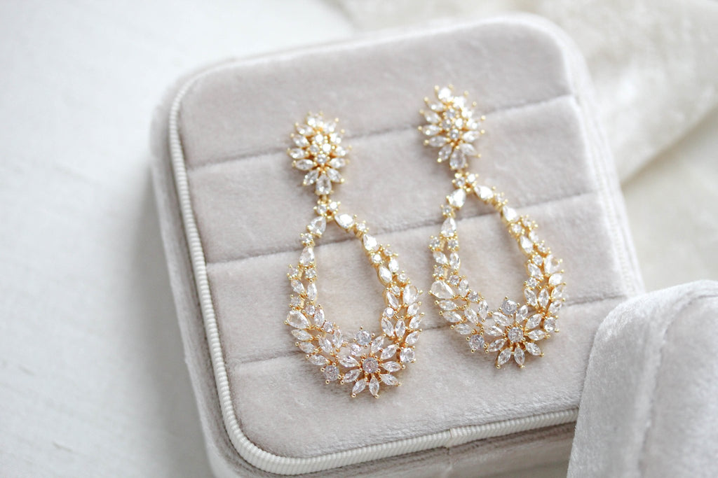Rose gold hoop style Bridal earrings with CZ stones - KIMBERLY - Treasures by Agnes