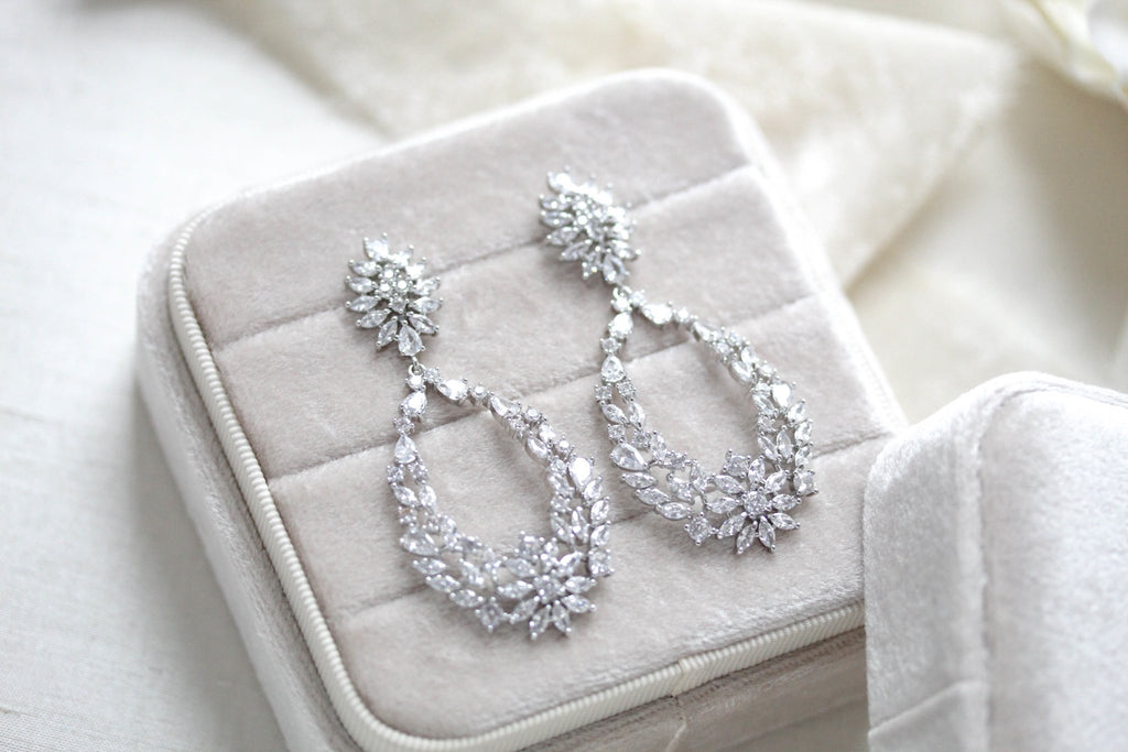 Rose gold hoop style Bridal earrings with CZ stones - KIMBERLY - Treasures by Agnes