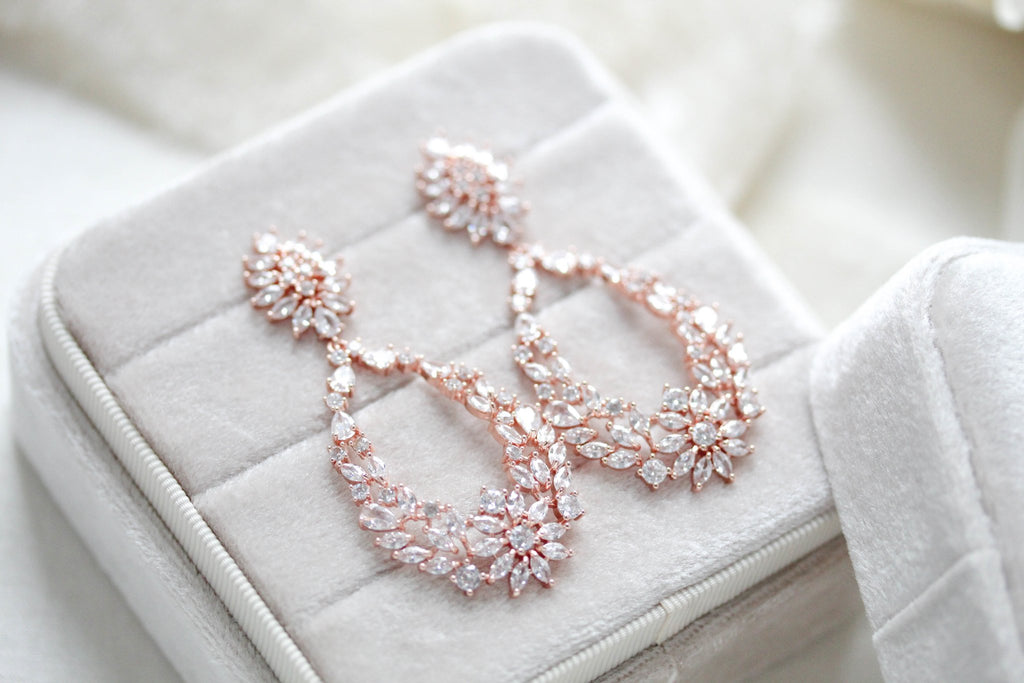 Rose gold hoop style Bridal earrings with CZ stones - KIMBERLY - Treasures by Agnes