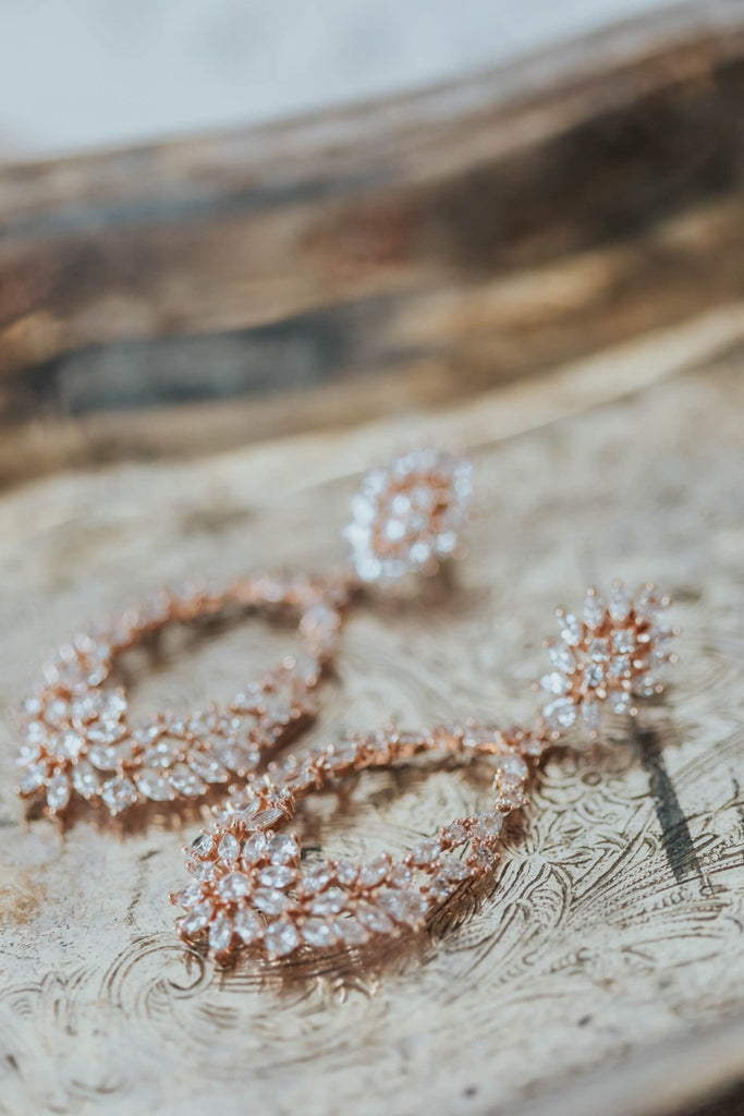 Rose gold hoop style Bridal earrings with CZ stones - KIMBERLY - Treasures by Agnes