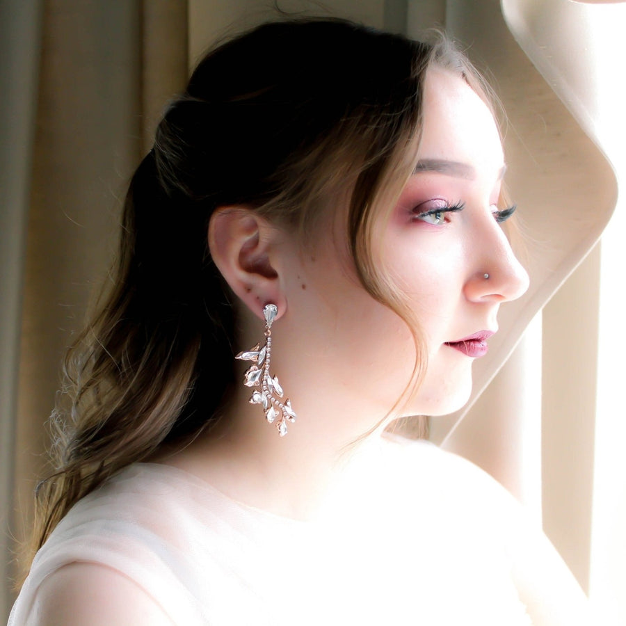 Rose gold leaf style crystal bridal earrings - ERIN - Treasures by Agnes