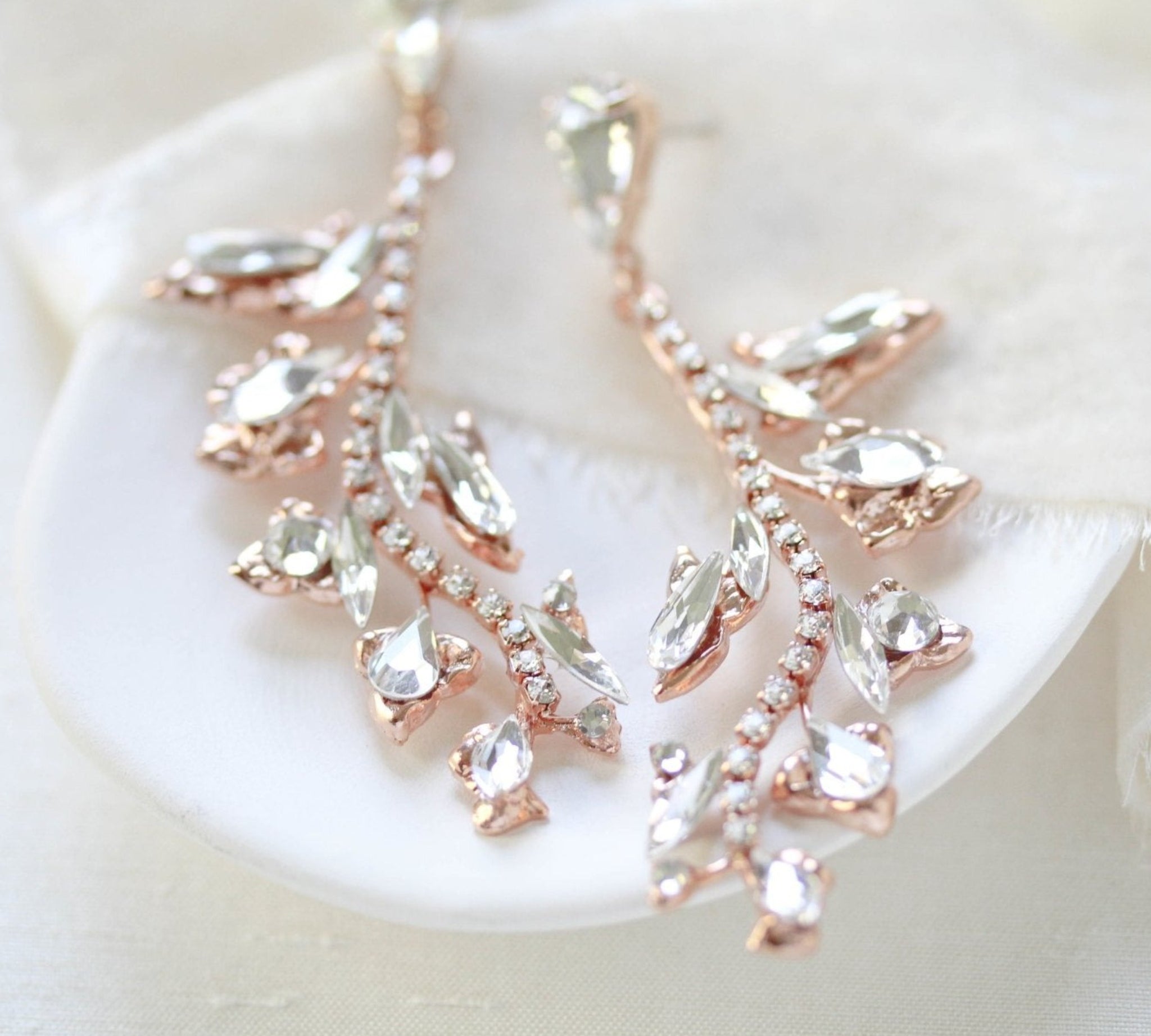 Rose gold leaf style crystal bridal earrings - ERIN - Treasures by Agnes
