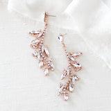 Rose gold leaf style crystal bridal earrings - ERIN - Treasures by Agnes