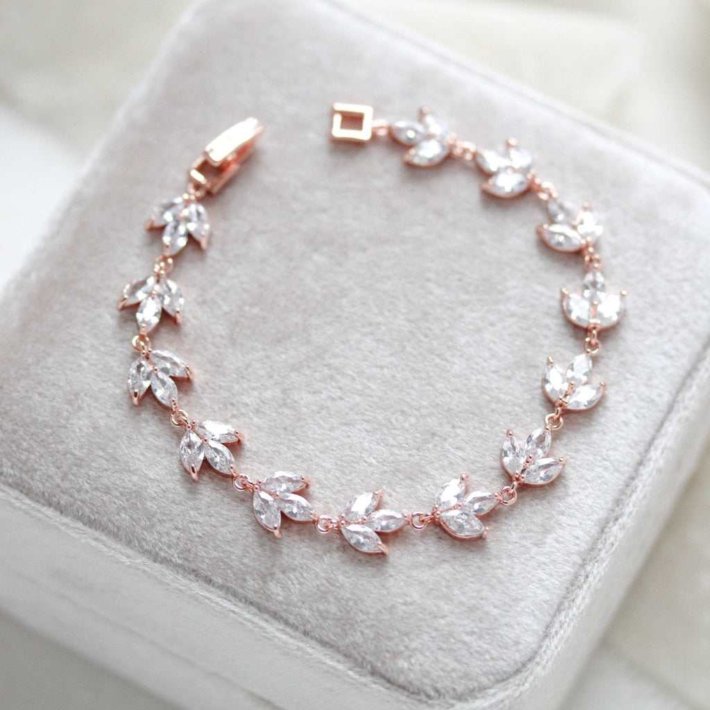 Rose gold marquise cubic zirconia Bridal bracelet - LAUREN - Treasures by Agnes