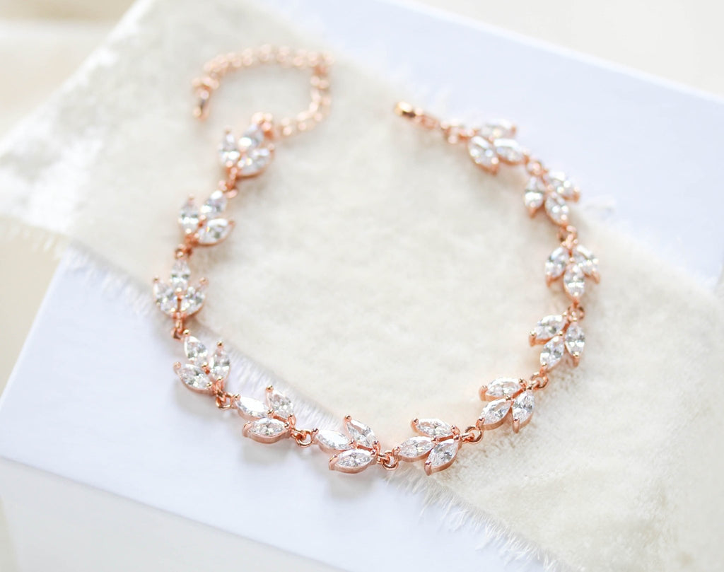 Rose gold marquise cubic zirconia Bridal bracelet - LAUREN - Treasures by Agnes