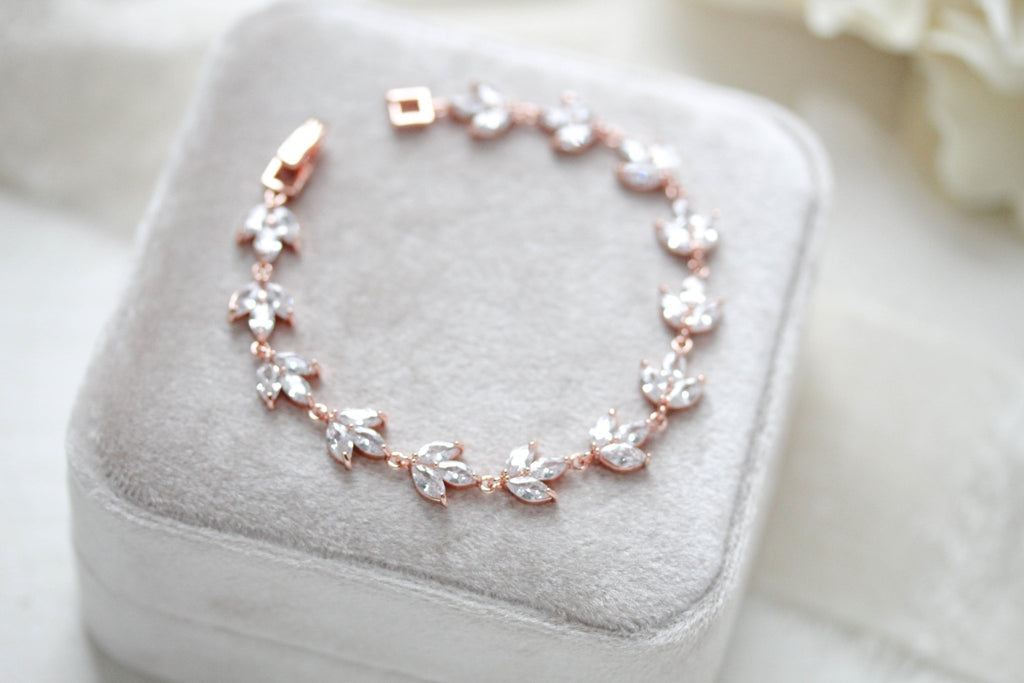 Rose gold marquise cubic zirconia Bridal bracelet - LAUREN - Treasures by Agnes