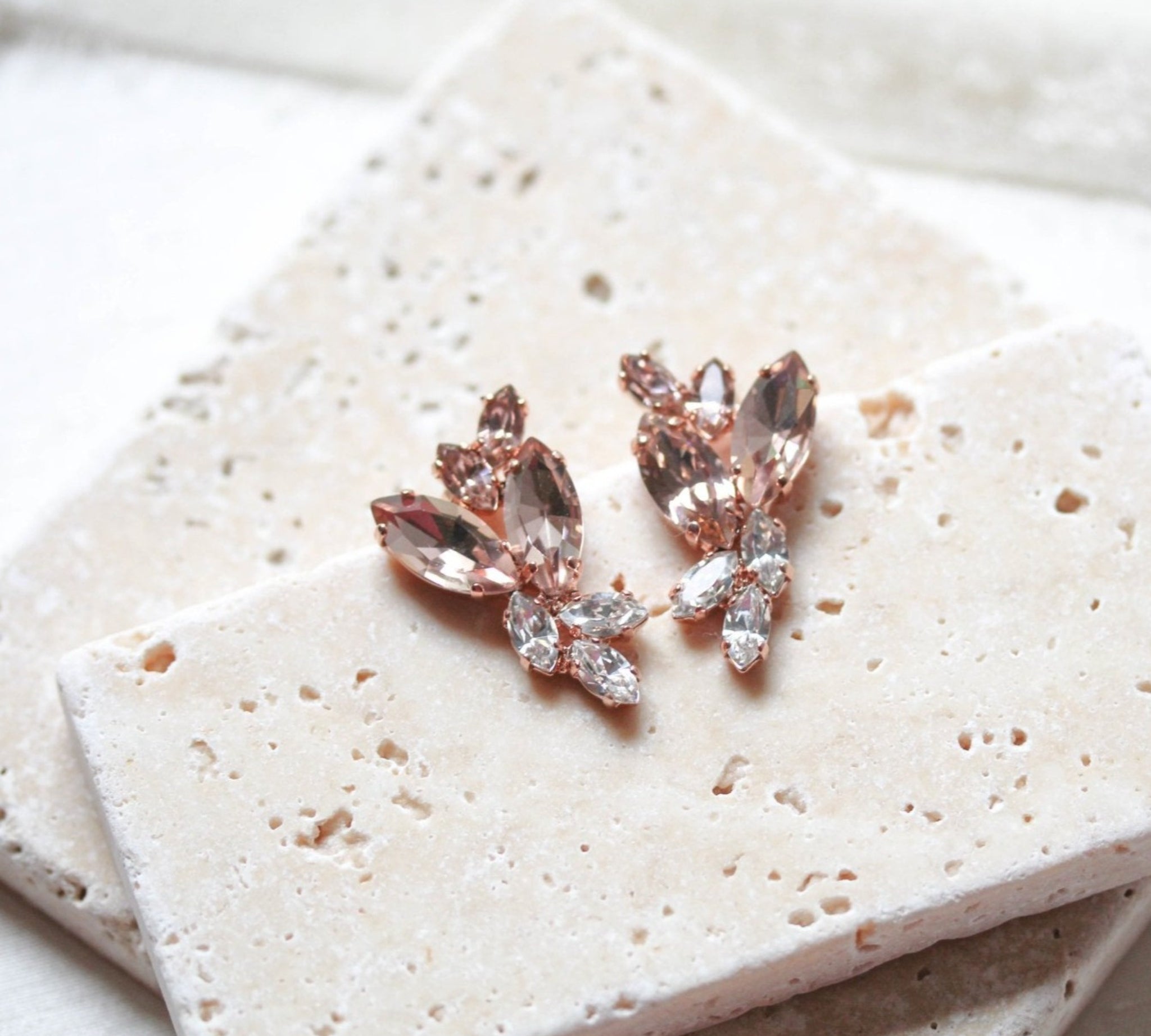 Rose gold morganite crystal stud earrings - GLORIA - Treasures by Agnes