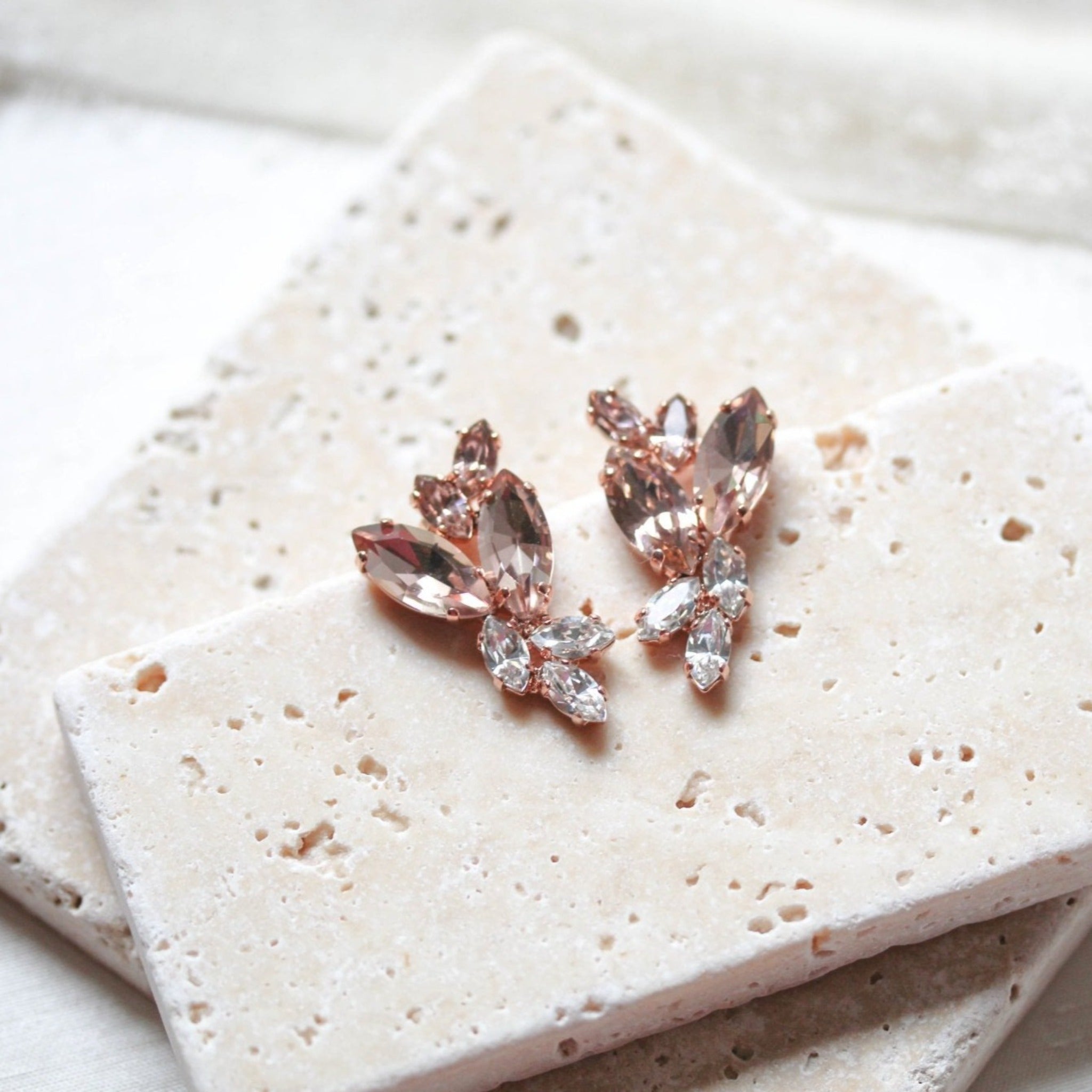Rose gold morganite crystal stud earrings - GLORIA - Treasures by Agnes