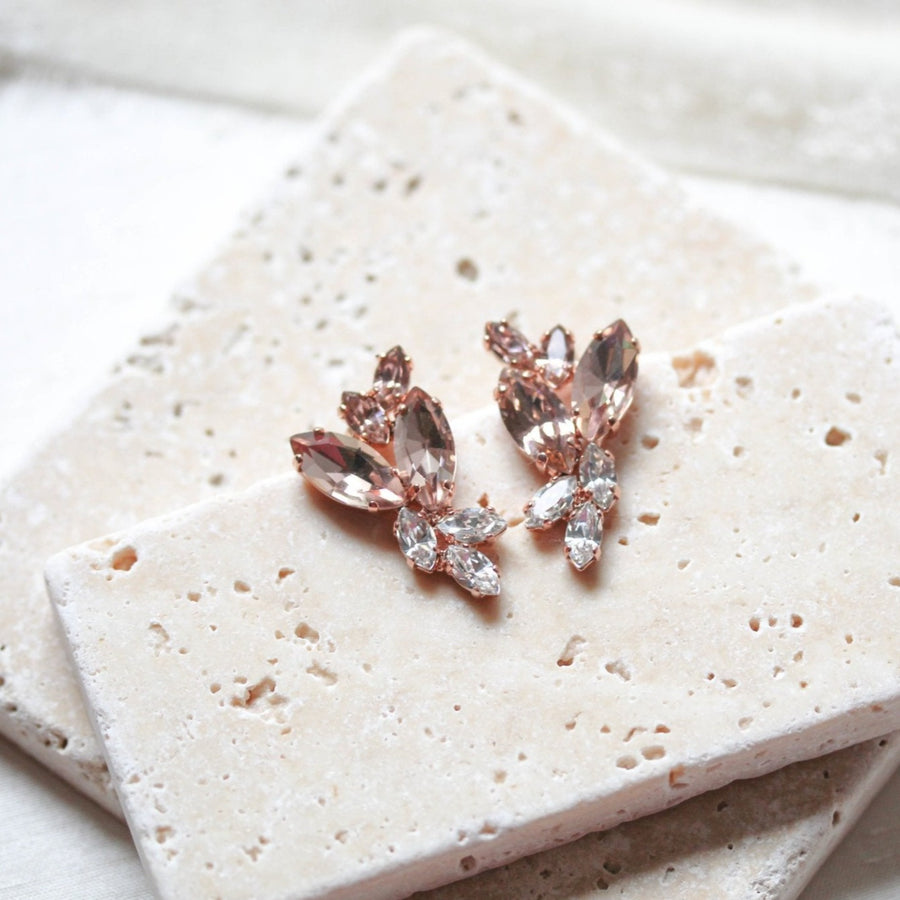 Rose gold morganite crystal stud earrings - GLORIA - Treasures by Agnes