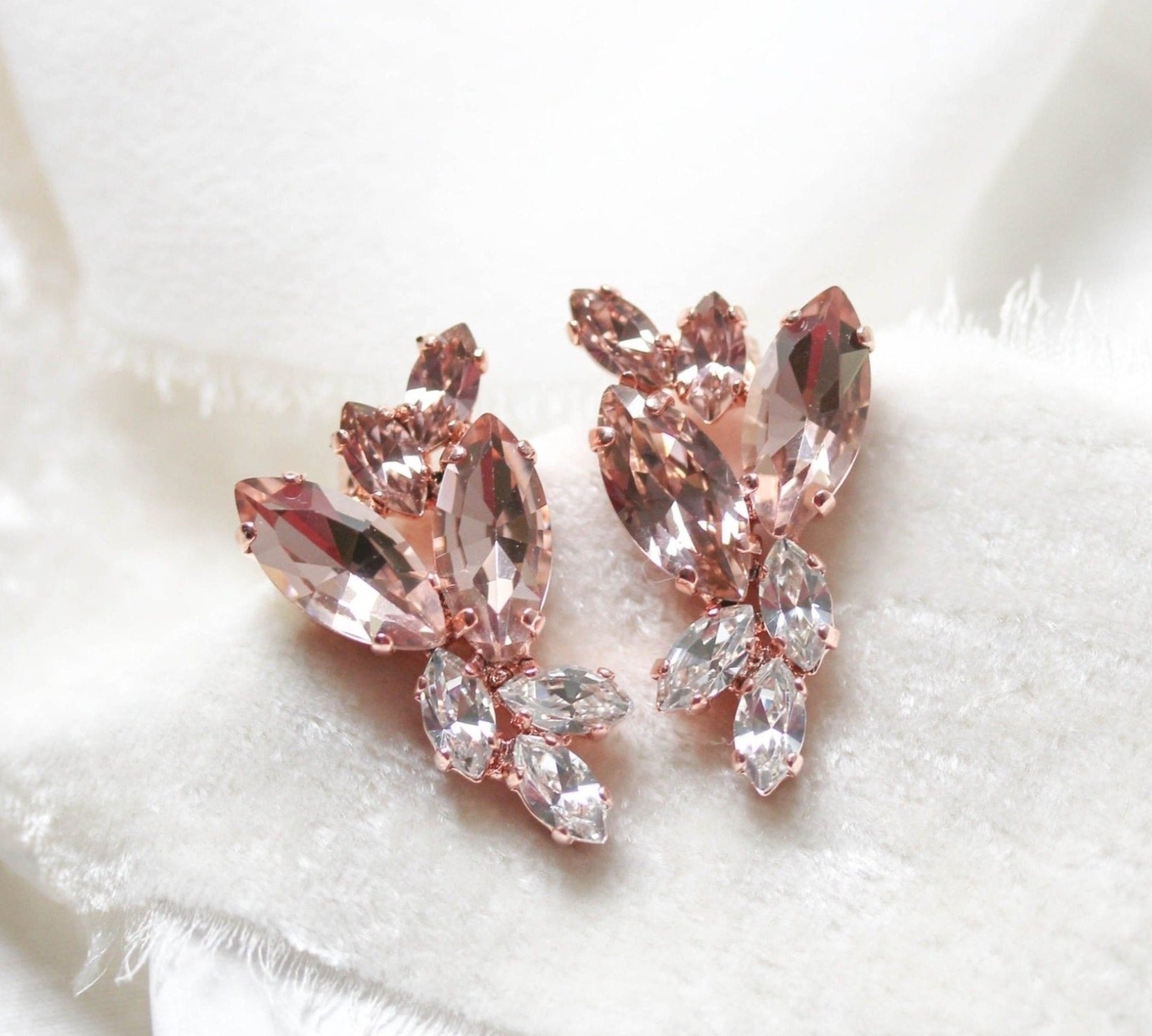 Rose gold morganite crystal stud earrings - GLORIA - Treasures by Agnes