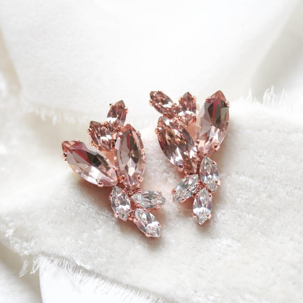 Rose gold morganite crystal stud earrings - GLORIA - Treasures by Agnes