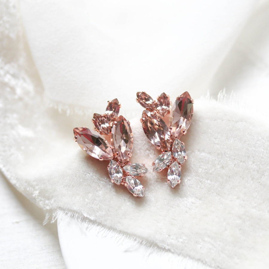 Rose gold morganite crystal stud earrings - GLORIA - Treasures by Agnes