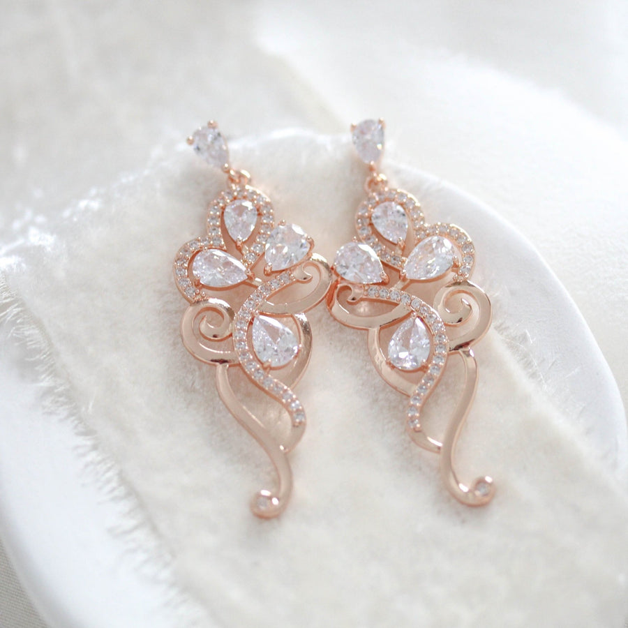 Rose gold necklace and earrings for bride - FINLEY - Treasures by Agnes