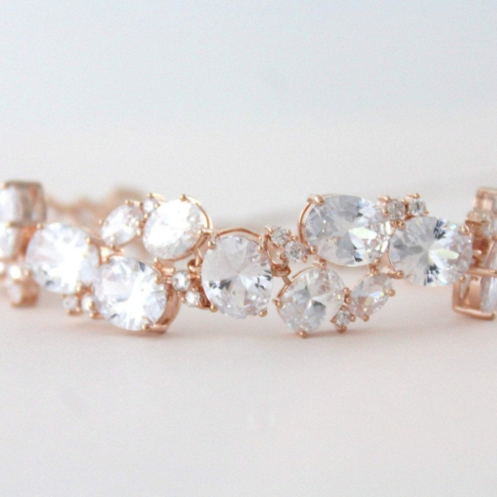 Rose gold oval cut Cubic Zirconia Bridal bracelet - ALEXA - Treasures by Agnes