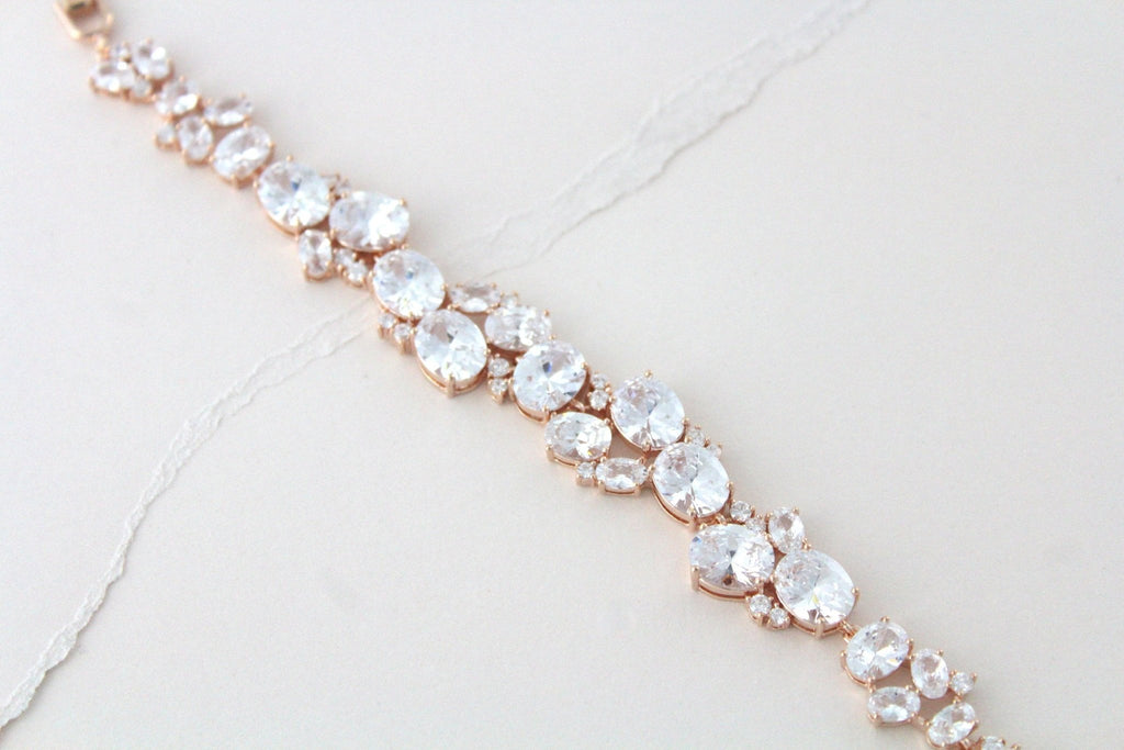 Rose gold oval cut Cubic Zirconia Bridal bracelet - ALEXA - Treasures by Agnes