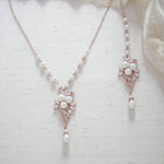 Rose gold pearl and crystal Bridal backdrop necklace - MIA - Treasures by Agnes