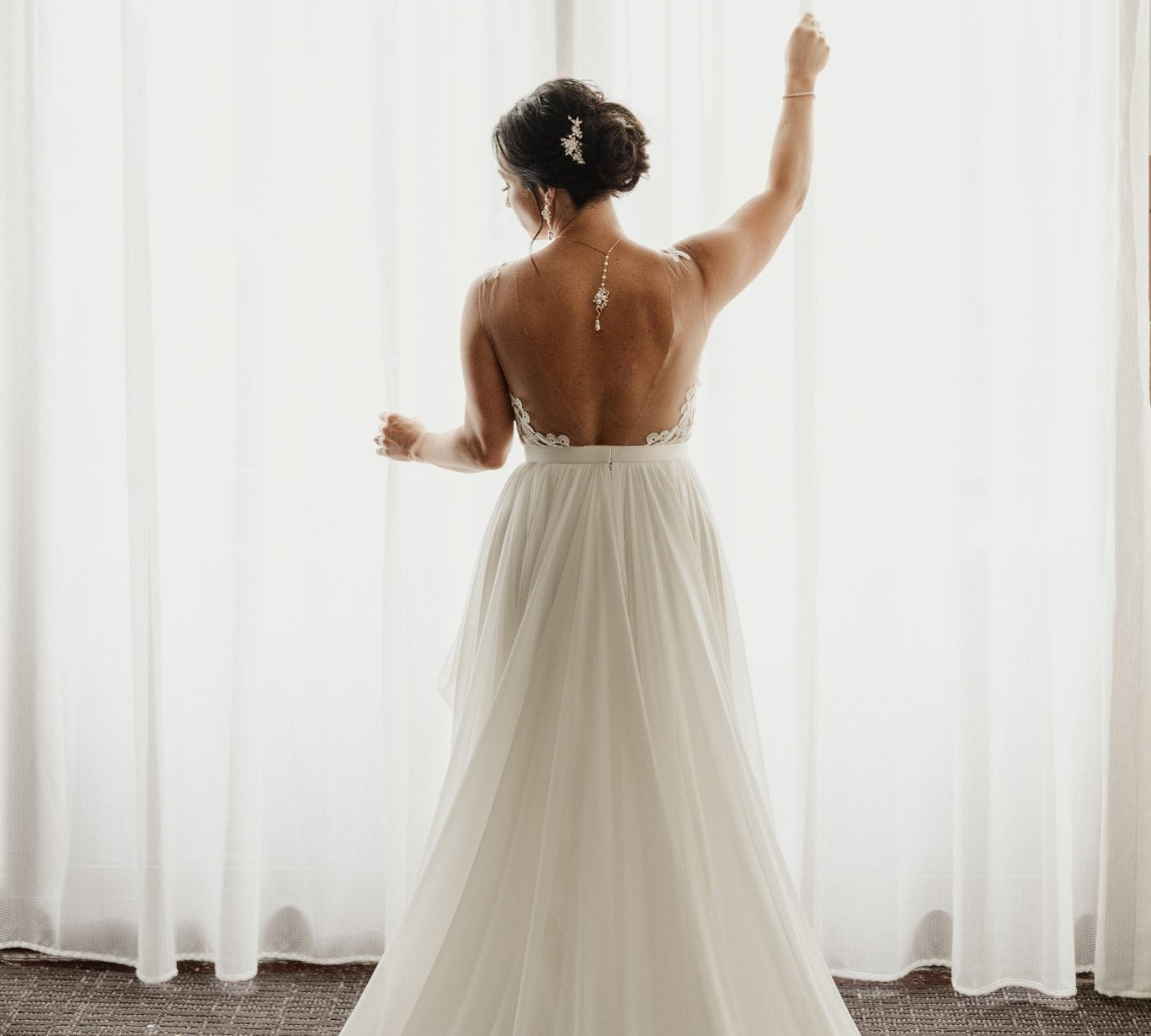 Rose gold pearl and crystal Bridal backdrop necklace - MIA - Treasures by Agnes