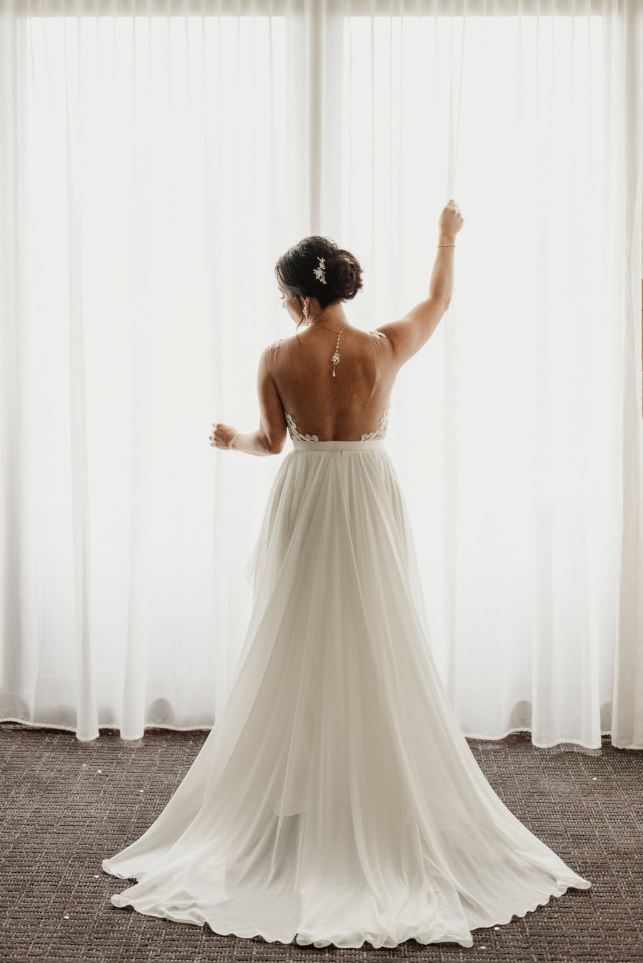 Rose gold pearl and crystal Bridal backdrop necklace - MIA - Treasures by Agnes