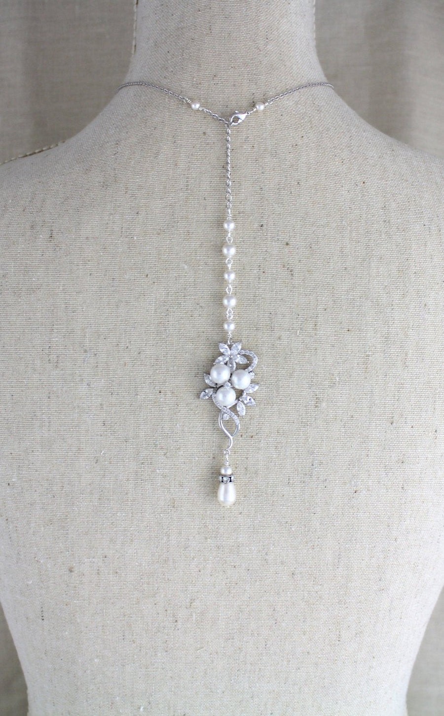 Rose gold pearl and crystal Bridal backdrop necklace - MIA - Treasures by Agnes