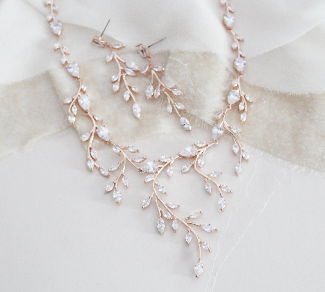 Rose gold statement backdrop necklace and earring set - APRILLE - Treasures by Agnes