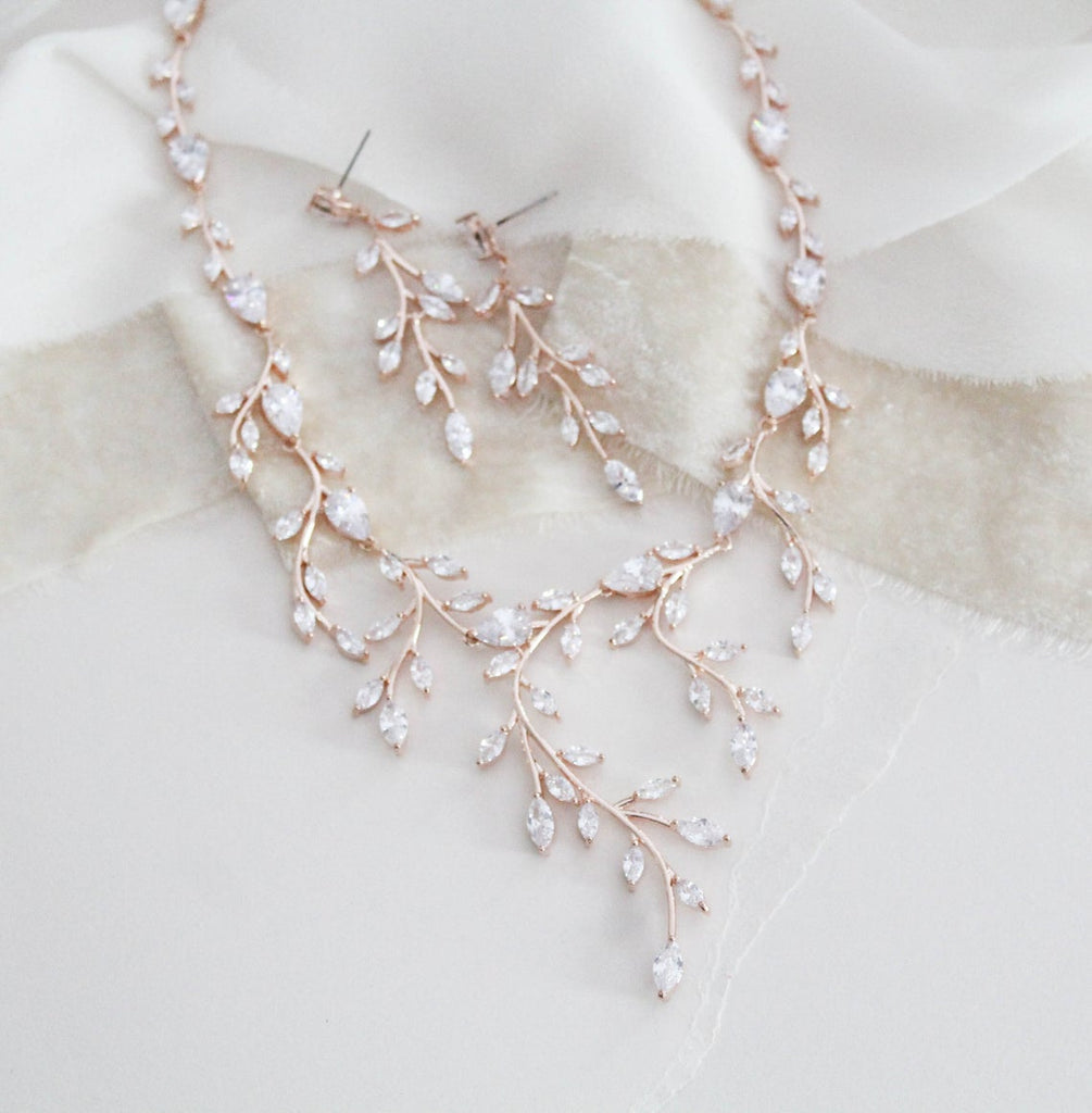 Rose gold statement backdrop necklace and earring set - APRILLE - Treasures by Agnes