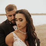 Rose gold statement backdrop necklace for bride - AUBREE - Treasures by Agnes