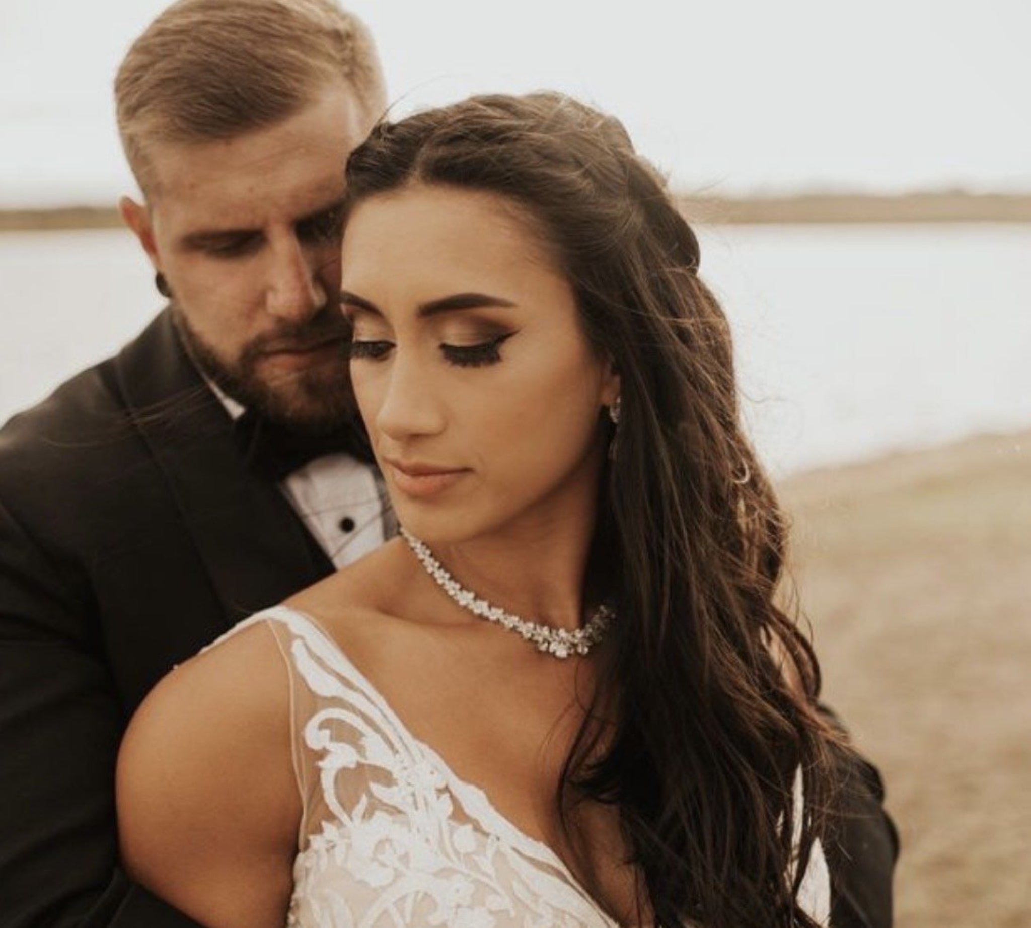 Rose gold statement backdrop necklace for bride - AUBREE - Treasures by Agnes