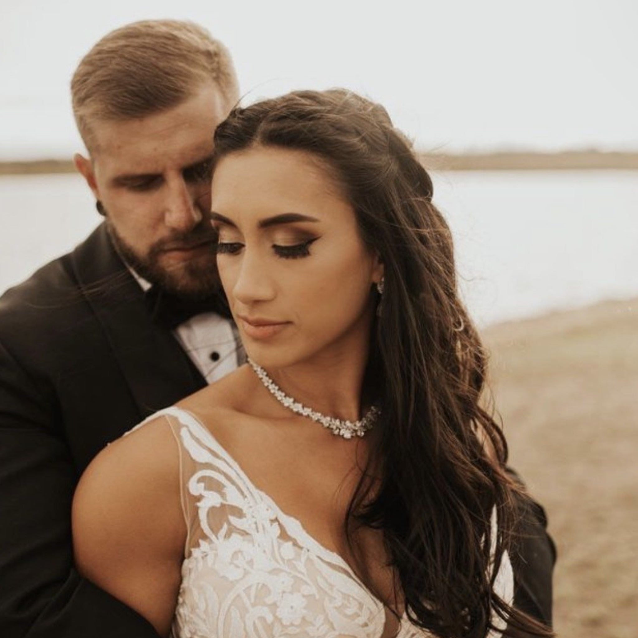 Rose gold statement backdrop necklace for bride - AUBREE - Treasures by Agnes