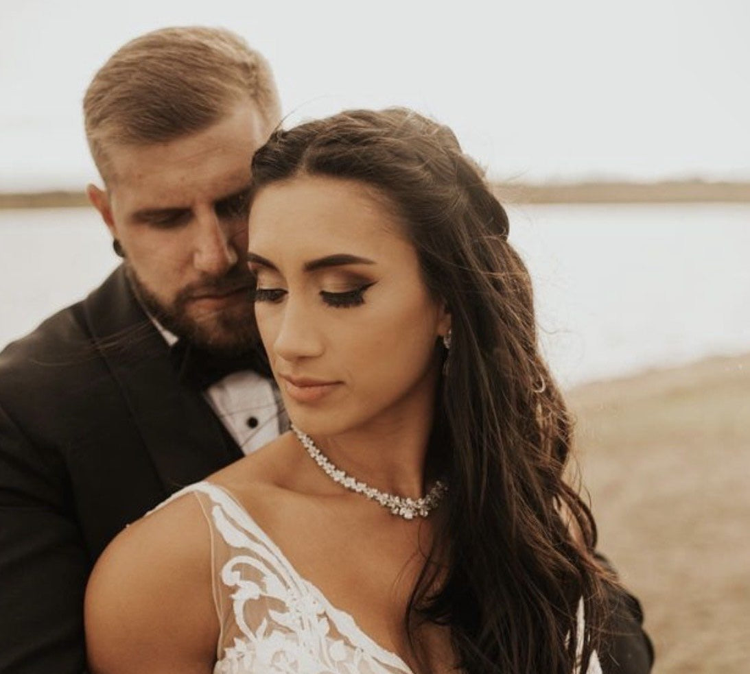 Rose gold statement backdrop necklace for bride - AUBREE - Treasures by Agnes