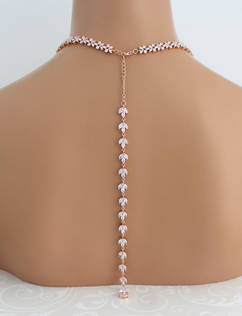 Rose gold statement backdrop necklace for bride - AUBREE - Treasures by Agnes