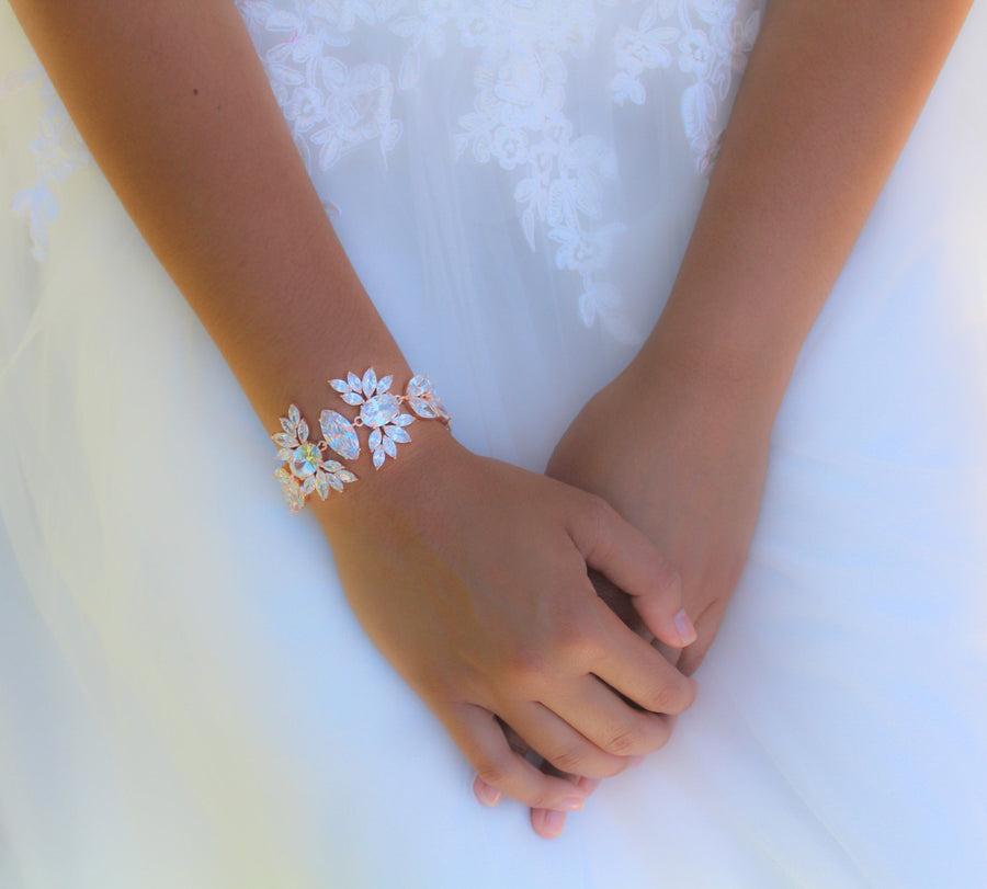 Rose gold statement cuff bridal bracelet - VIOLET - Treasures by Agnes