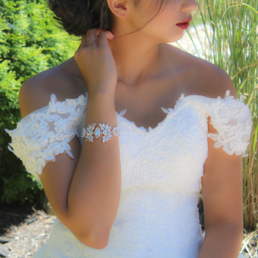 Rose gold statement cuff bridal bracelet - VIOLET - Treasures by Agnes