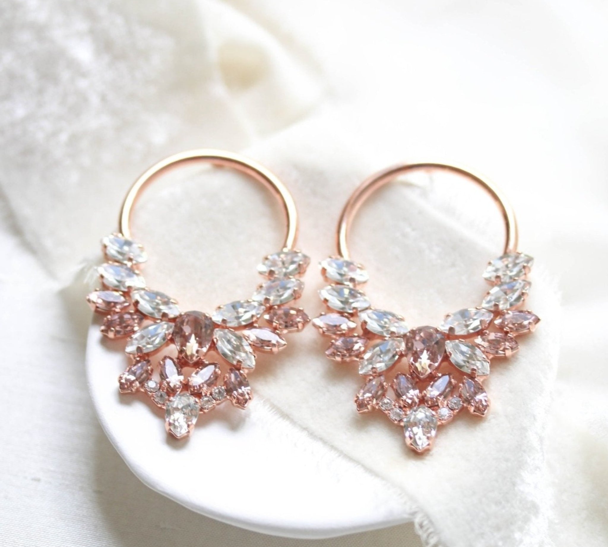 Rose gold Statement hoop earrings with morganite crystals - ANASTASIA - Treasures by Agnes