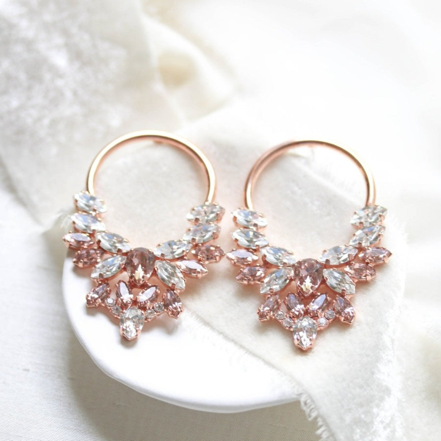 Rose gold Statement hoop earrings with morganite crystals - ANASTASIA - Treasures by Agnes